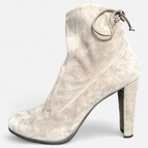 Stuart Weitzman Designer Suede Ankle Boots‎ Taupe Block Heel Tie-Back 9.5